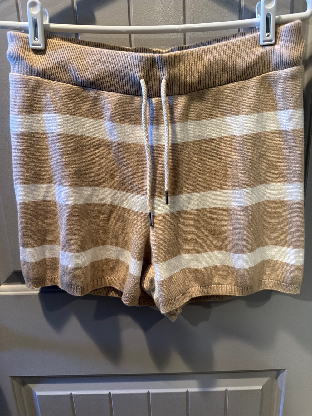 Thread & Supply Tan and White Striped Knit Turtleneck Sweater